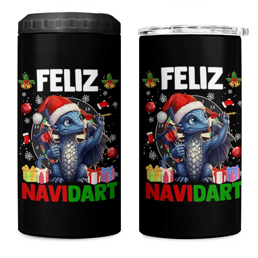 Funny Dragon Throwing Dart Christmas Gift 4 in 1 Can Cooler Tumbler Feliz Navidart - Wonder Print Shop