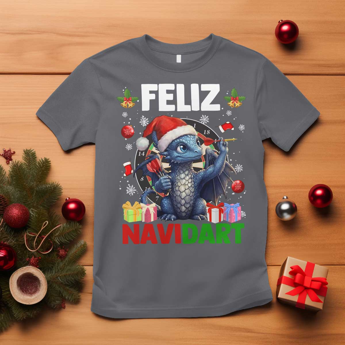 Funny Dragon Throwing Dart Christmas Gift T Shirt Feliz Navidart - Wonder Print Shop