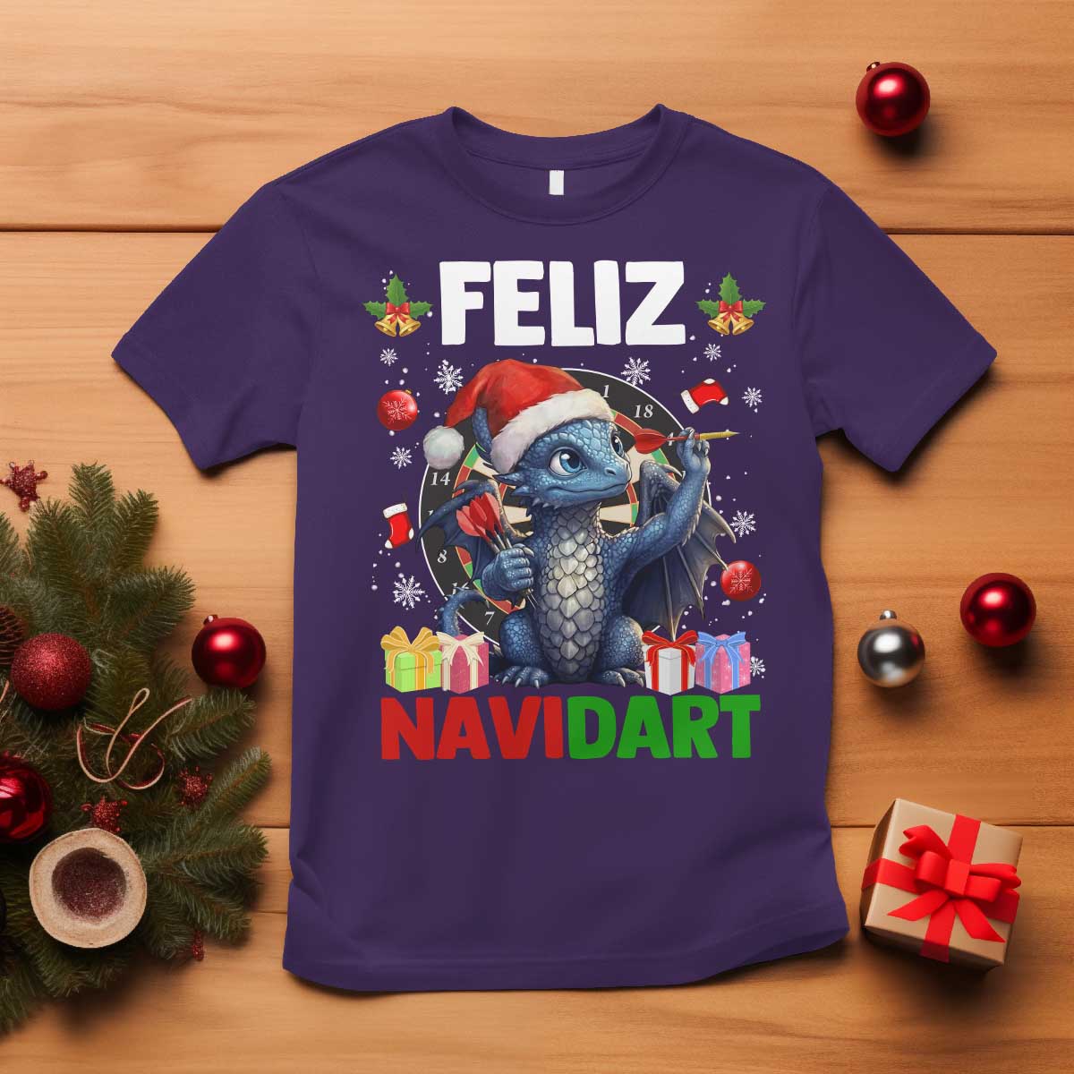 Funny Dragon Throwing Dart Christmas Gift T Shirt Feliz Navidart - Wonder Print Shop