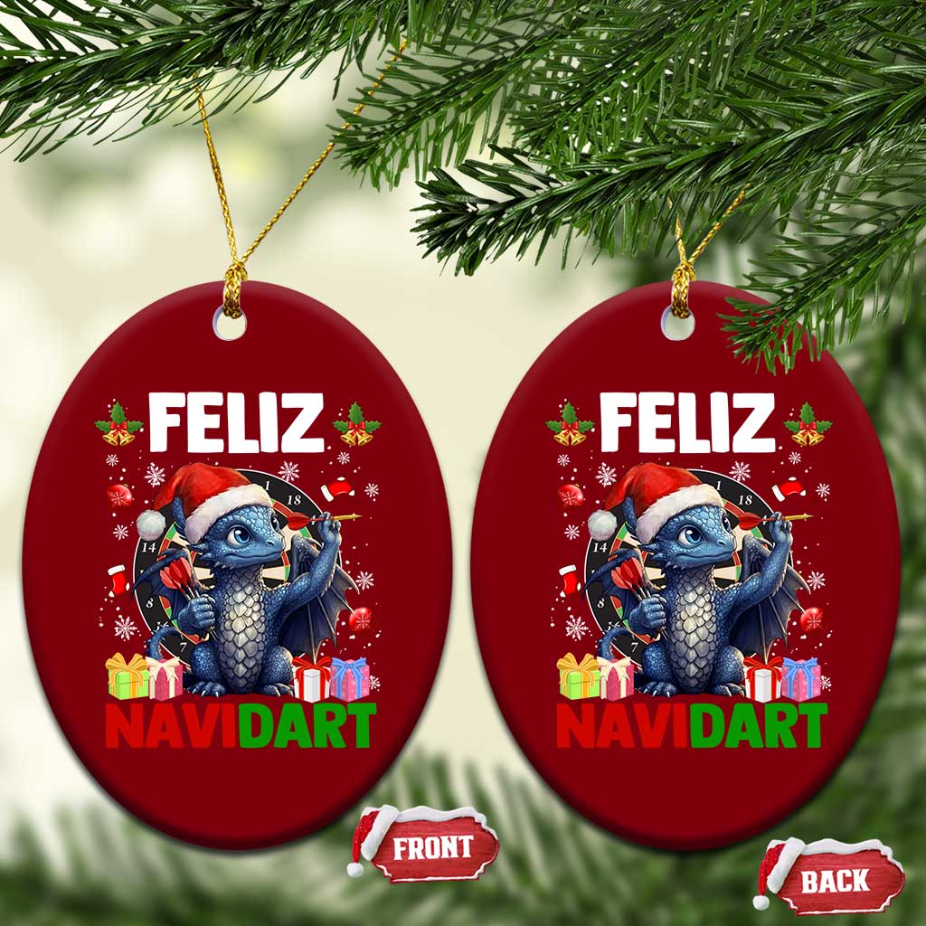 Funny Dragon Throwing Dart Christmas Gift Ceramic Ornament Feliz Navidart - Wonder Print Shop