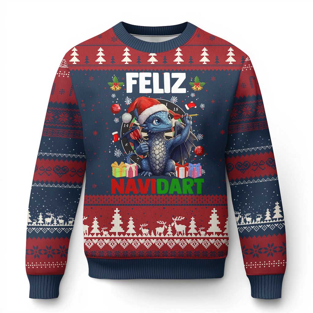 Funny Dragon Throwing Dart Xmas Gift Ugly Christmas Sweater Feliz Navidart - Wonder Print Shop