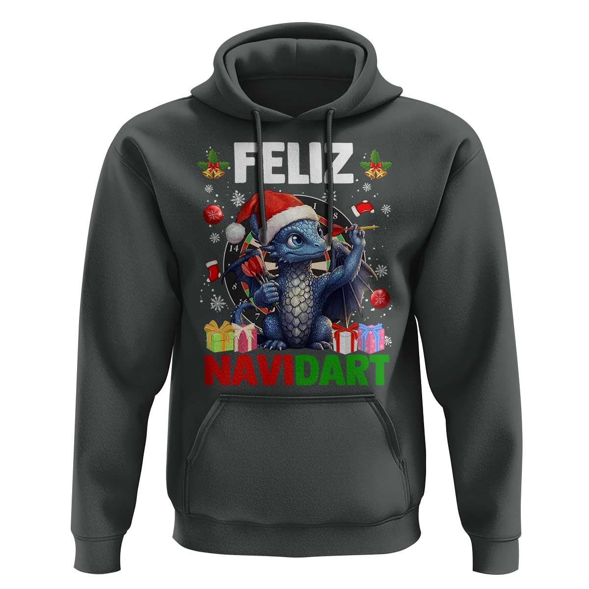 Funny Dragon Throwing Dart Christmas Gift Hoodie Feliz Navidart - Wonder Print Shop
