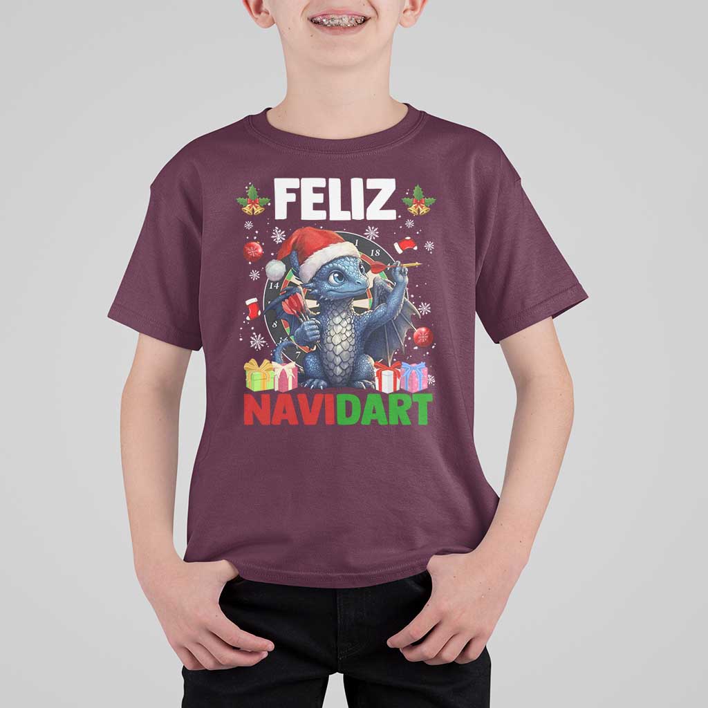 Funny Dragon Throwing Dart Christmas Gift T Shirt For Kid Feliz Navidart - Wonder Print Shop