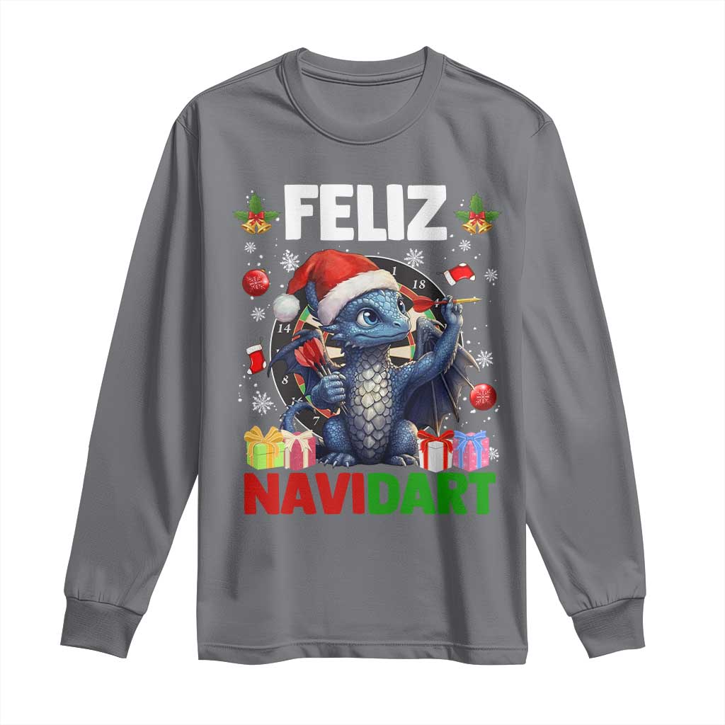 Funny Dragon Throwing Dart Christmas Gift Long Sleeve Shirt Feliz Navidart - Wonder Print Shop