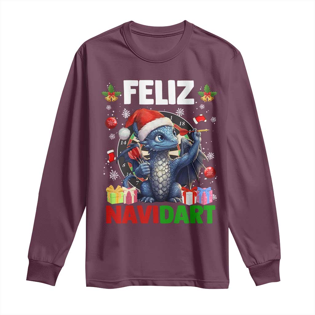 Funny Dragon Throwing Dart Christmas Gift Long Sleeve Shirt Feliz Navidart - Wonder Print Shop