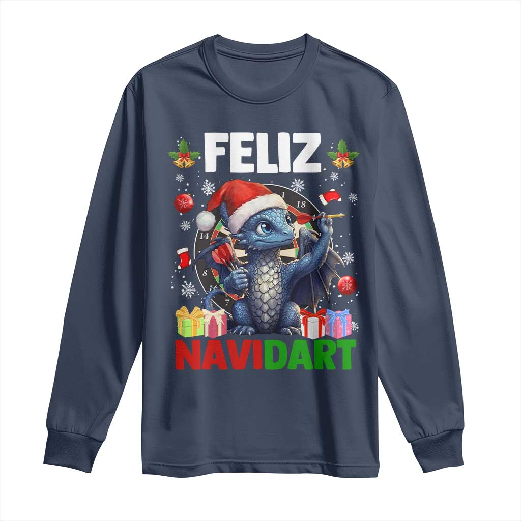 Funny Dragon Throwing Dart Christmas Gift Long Sleeve Shirt Feliz Navidart - Wonder Print Shop