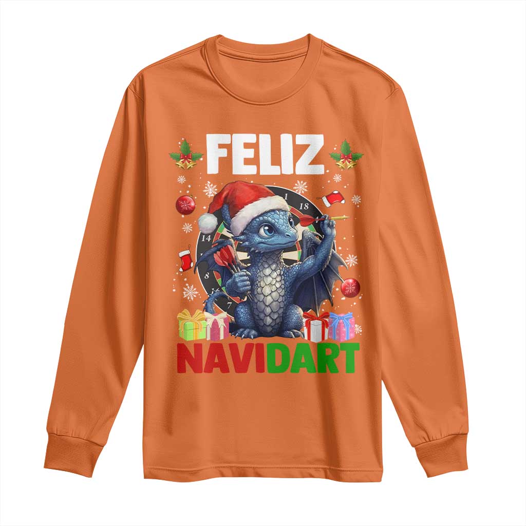 Funny Dragon Throwing Dart Christmas Gift Long Sleeve Shirt Feliz Navidart - Wonder Print Shop