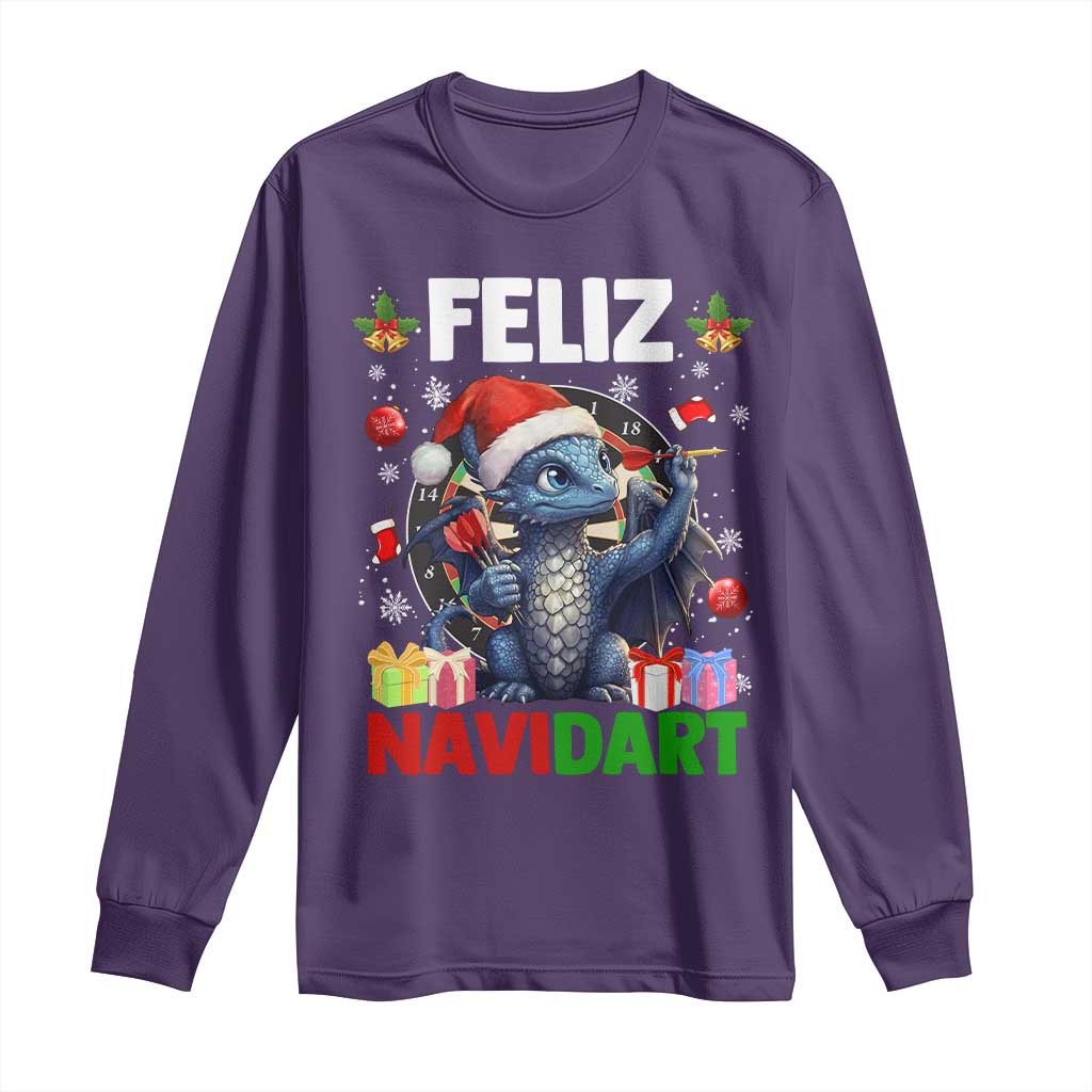 Funny Dragon Throwing Dart Christmas Gift Long Sleeve Shirt Feliz Navidart - Wonder Print Shop