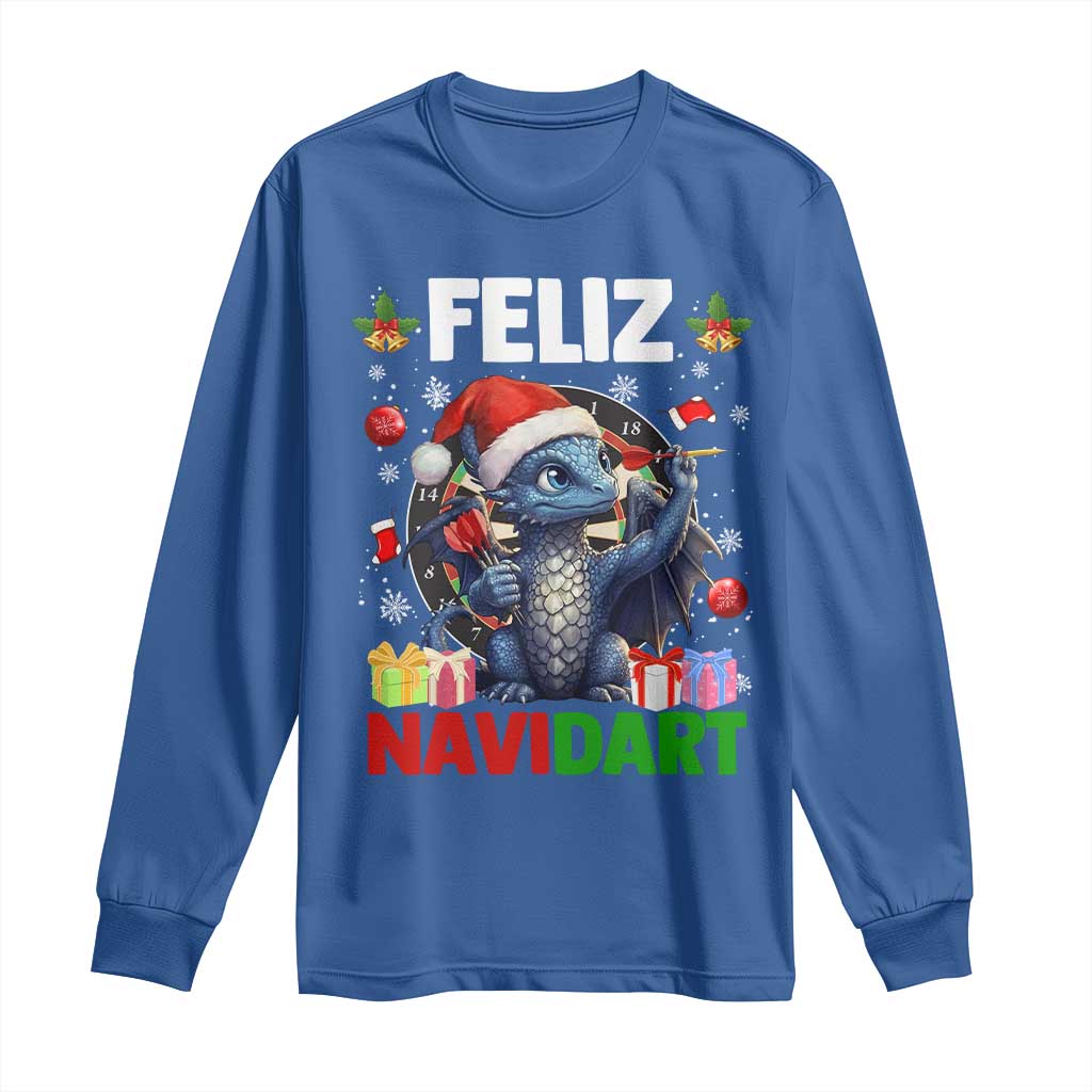 Funny Dragon Throwing Dart Christmas Gift Long Sleeve Shirt Feliz Navidart - Wonder Print Shop