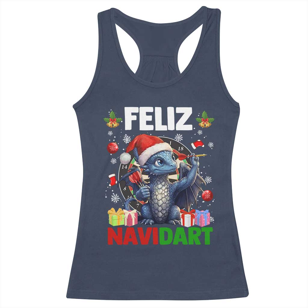 Funny Dragon Throwing Dart Christmas Gift Racerback Tank Top Feliz Navidart - Wonder Print Shop