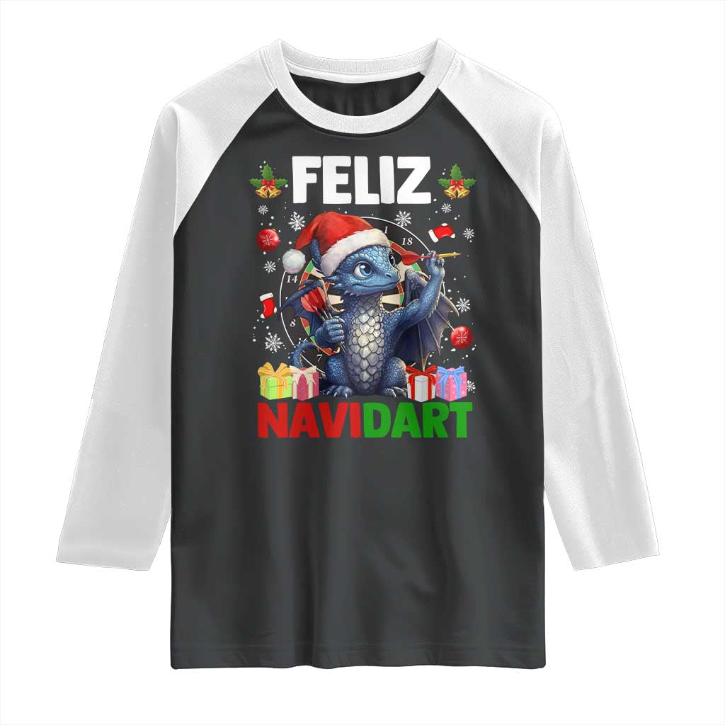 Funny Dragon Throwing Dart Christmas Gift Raglan Shirt Feliz Navidart - Wonder Print Shop