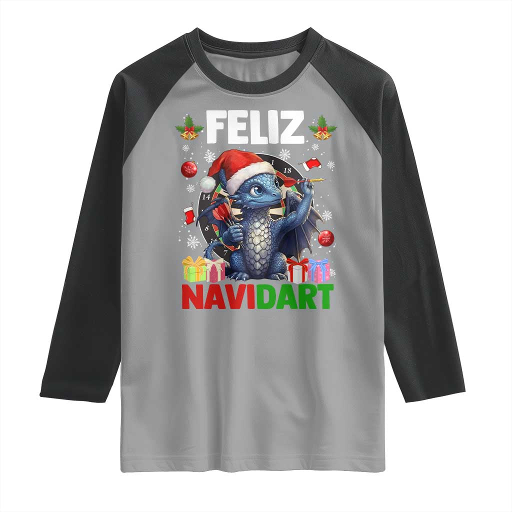 Funny Dragon Throwing Dart Christmas Gift Raglan Shirt Feliz Navidart - Wonder Print Shop