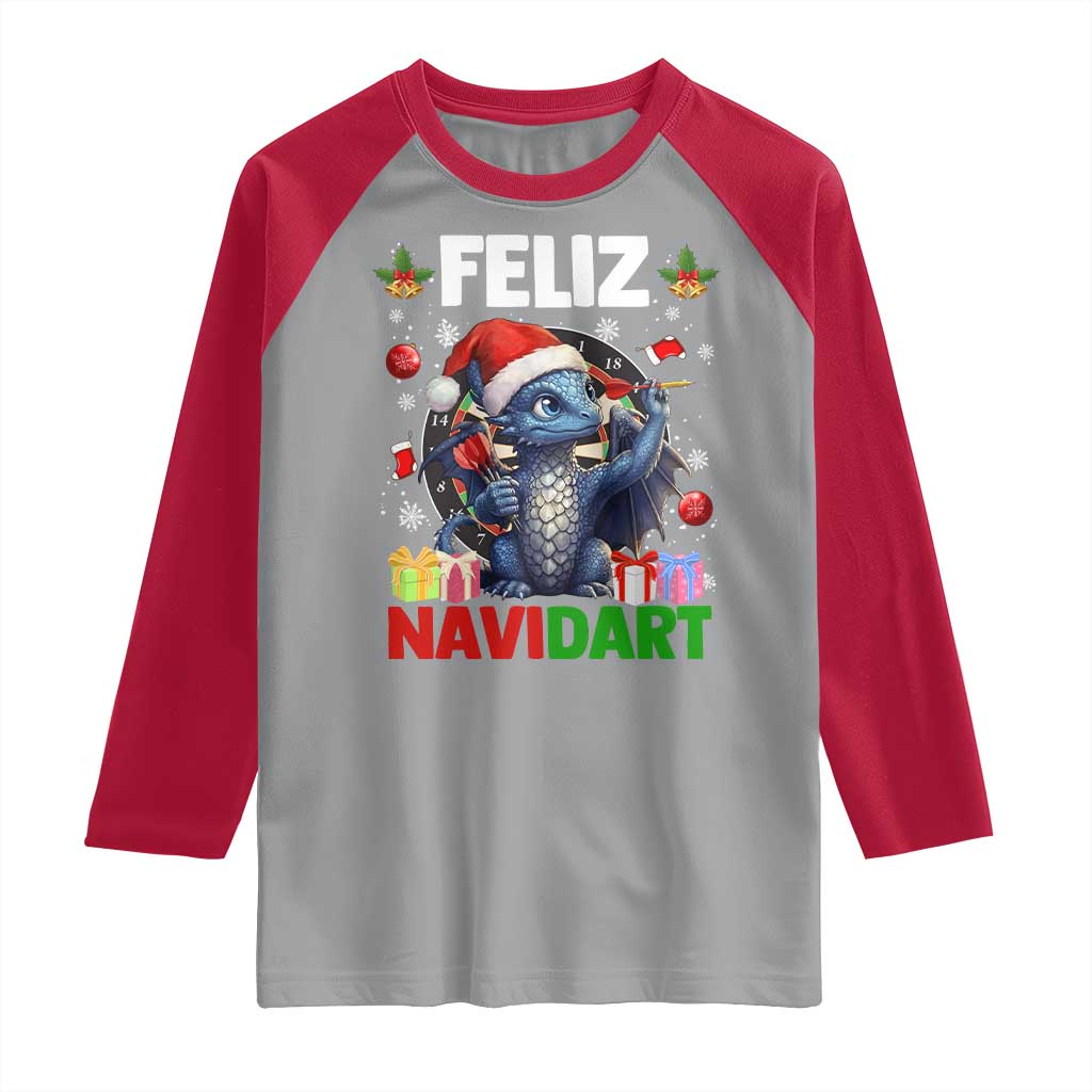 Funny Dragon Throwing Dart Christmas Gift Raglan Shirt Feliz Navidart - Wonder Print Shop