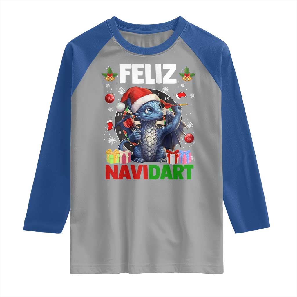 Funny Dragon Throwing Dart Christmas Gift Raglan Shirt Feliz Navidart - Wonder Print Shop