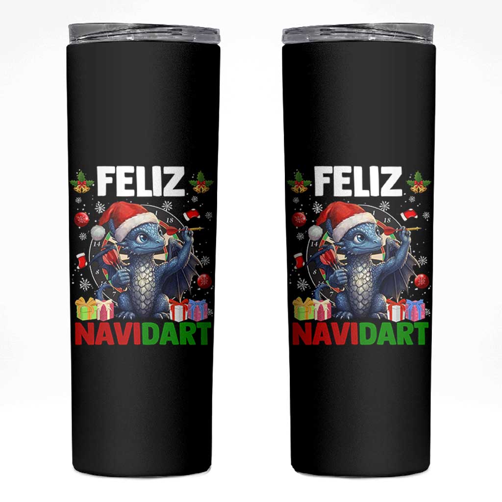 Funny Dragon Throwing Dart Christmas Gift Skinny Tumbler Feliz Navidart - Wonder Print Shop