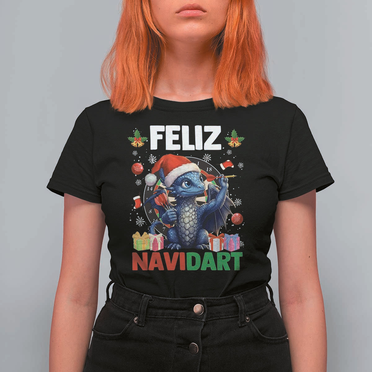 Funny Dragon Throwing Dart Christmas Gift T Shirt For Women Feliz Navidart - Wonder Print Shop