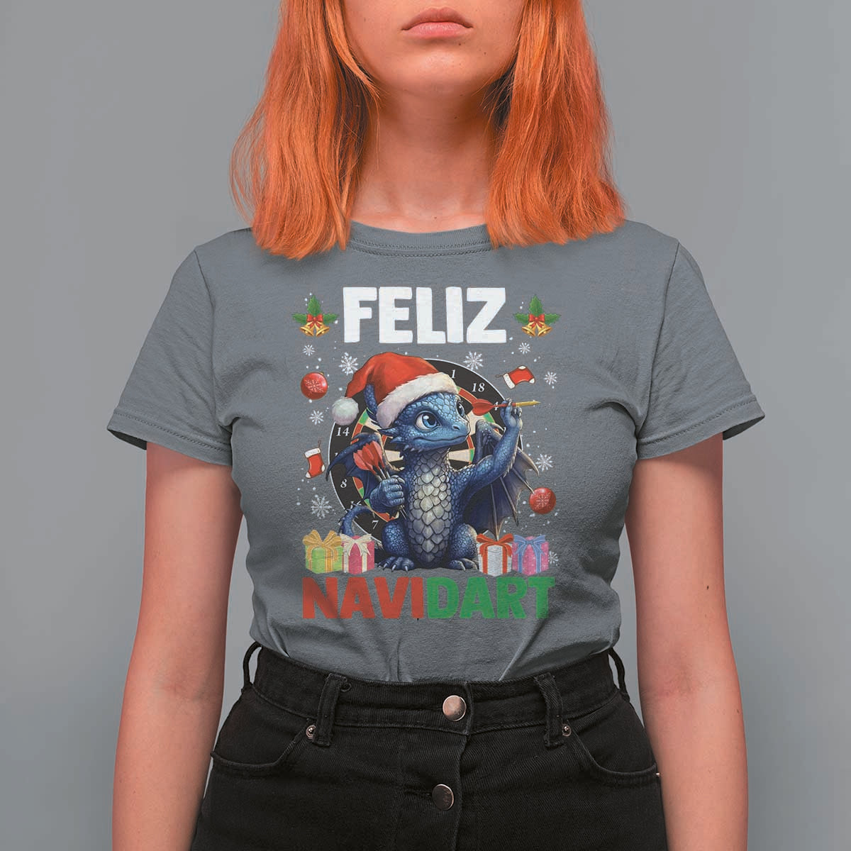 Funny Dragon Throwing Dart Christmas Gift T Shirt For Women Feliz Navidart - Wonder Print Shop