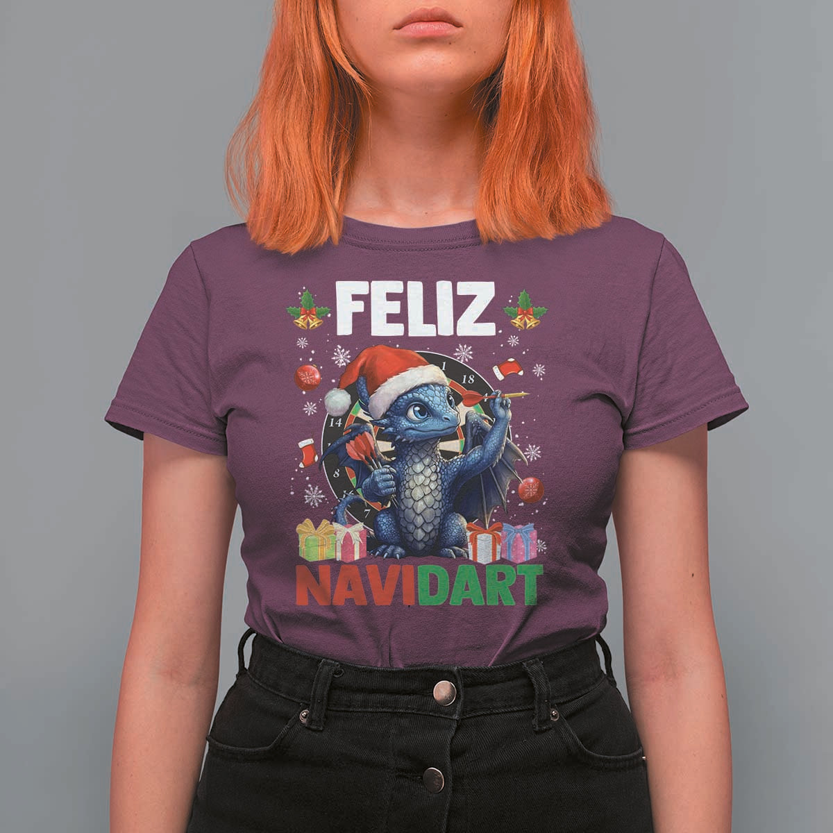 Funny Dragon Throwing Dart Christmas Gift T Shirt For Women Feliz Navidart - Wonder Print Shop