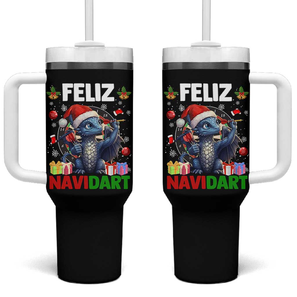 Funny Dragon Throwing Dart Christmas Gift Tumbler With Handle Feliz Navidart - Wonder Print Shop