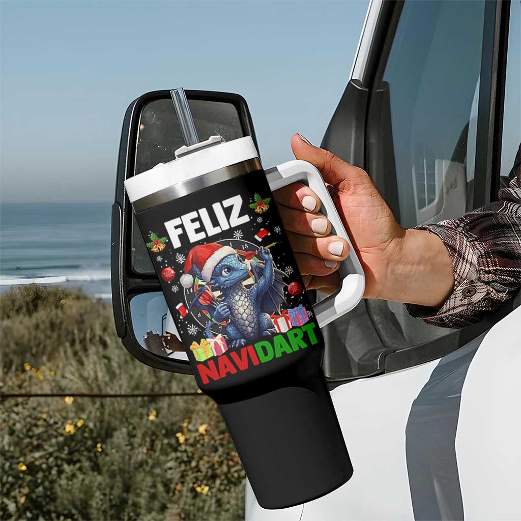Funny Dragon Throwing Dart Christmas Gift Tumbler With Handle Feliz Navidart - Wonder Print Shop