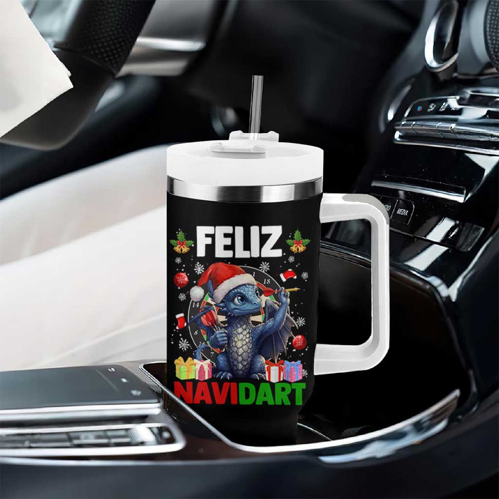 Funny Dragon Throwing Dart Christmas Gift Tumbler With Handle Feliz Navidart - Wonder Print Shop