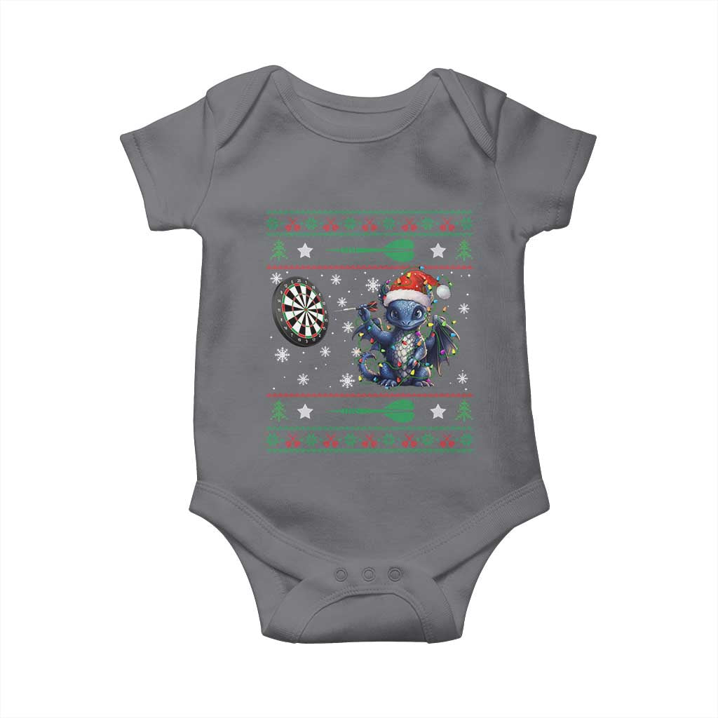 Funny Dragon Throwing Dart Baby Onesie Ugly Christmas Dart Player Gift - Wonder Print Shop