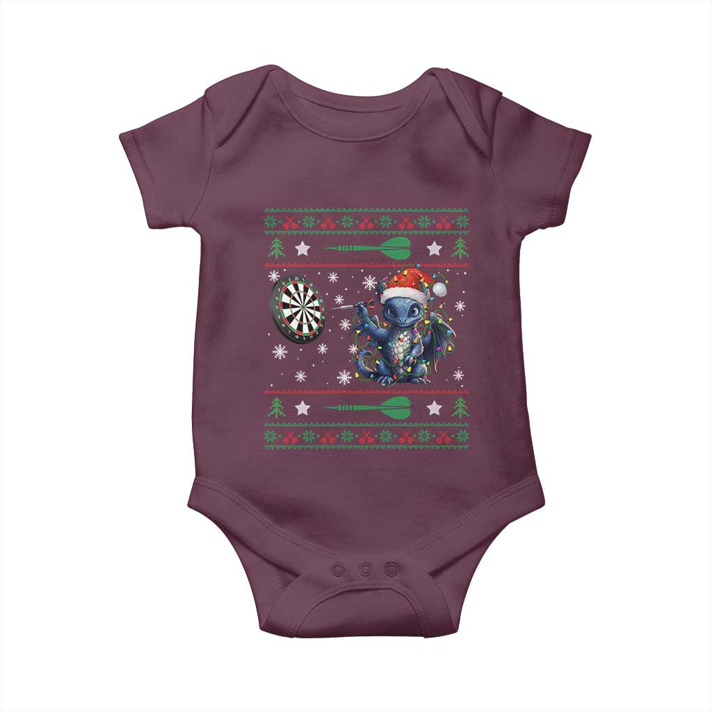 Funny Dragon Throwing Dart Baby Onesie Ugly Christmas Dart Player Gift - Wonder Print Shop