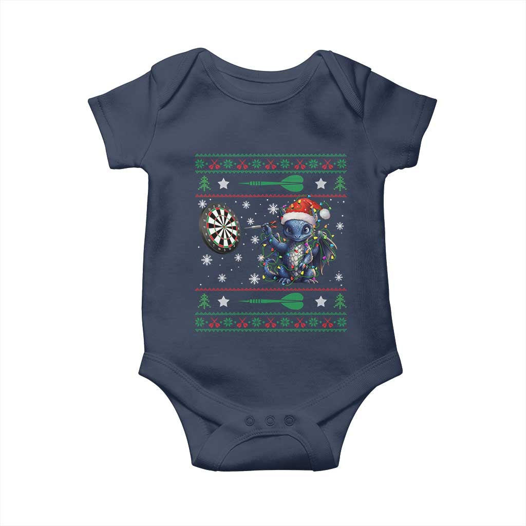 Funny Dragon Throwing Dart Baby Onesie Ugly Christmas Dart Player Gift - Wonder Print Shop