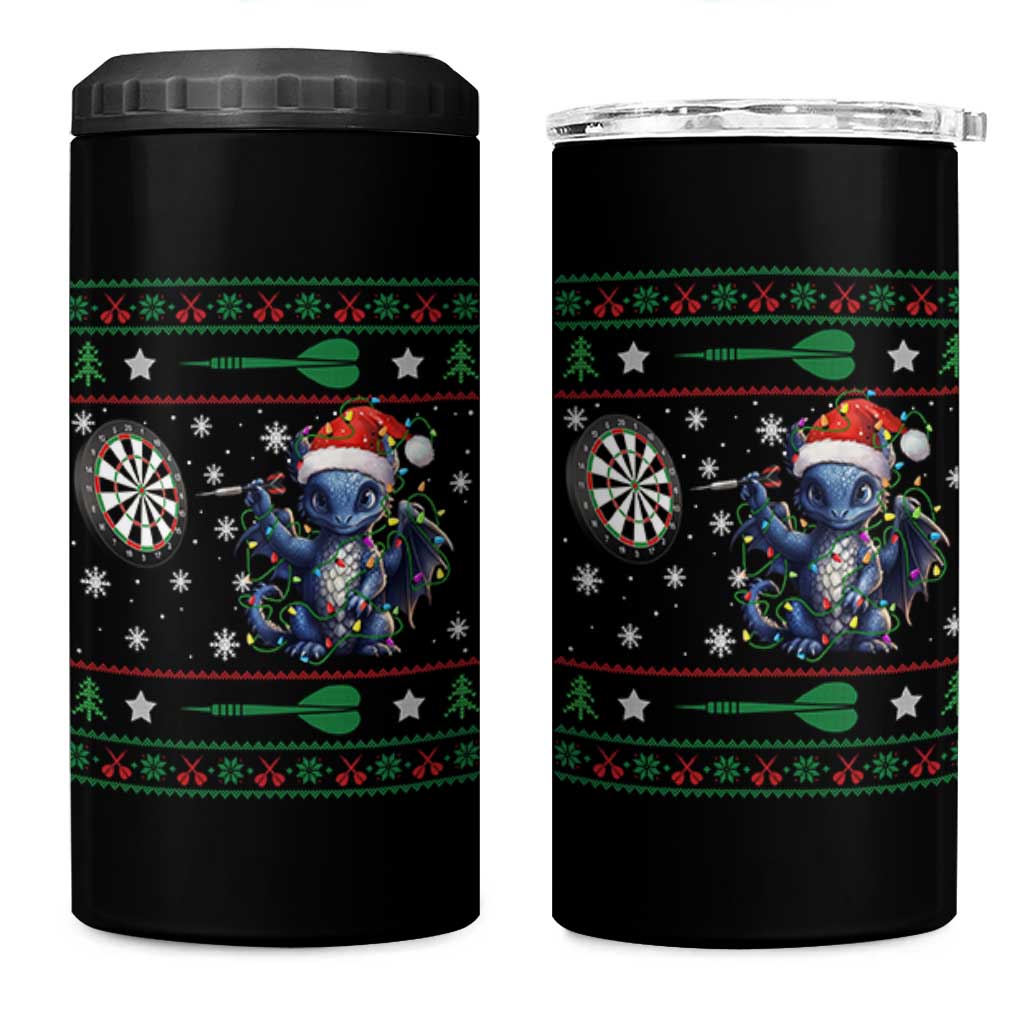 Funny Dragon Throwing Dart 4 in 1 Can Cooler Tumbler Ugly Christmas Dart Player Gift - Wonder Print Shop