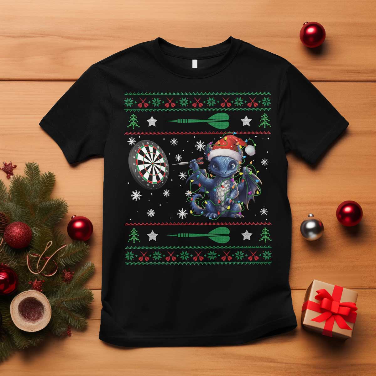 Funny Dragon Throwing Dart T Shirt Ugly Christmas Dart Player Gift - Wonder Print Shop