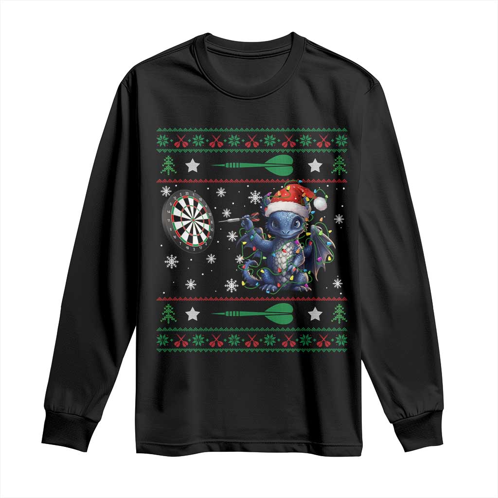 Funny Dragon Throwing Dart Long Sleeve Shirt Ugly Christmas Dart Player Gift - Wonder Print Shop