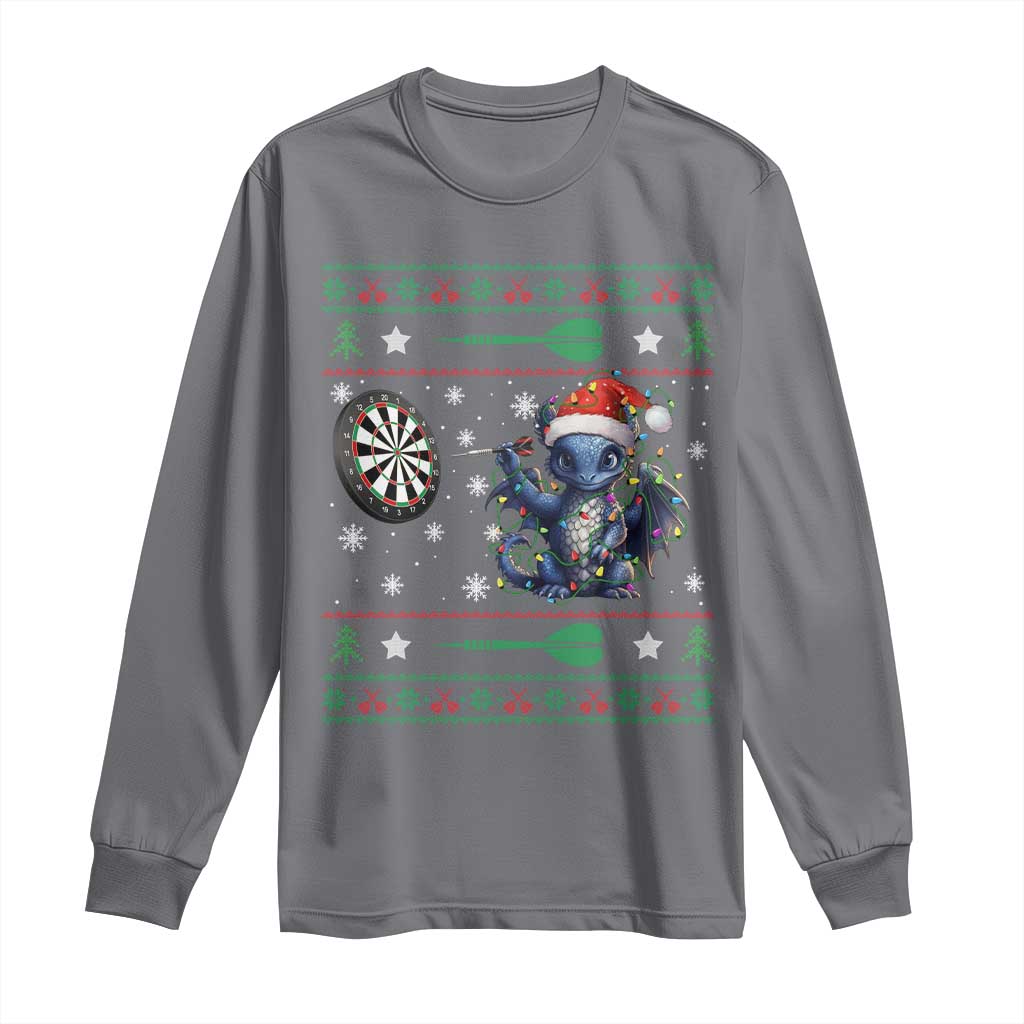 Funny Dragon Throwing Dart Long Sleeve Shirt Ugly Christmas Dart Player Gift - Wonder Print Shop