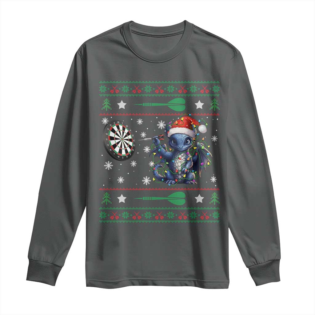 Funny Dragon Throwing Dart Long Sleeve Shirt Ugly Christmas Dart Player Gift - Wonder Print Shop
