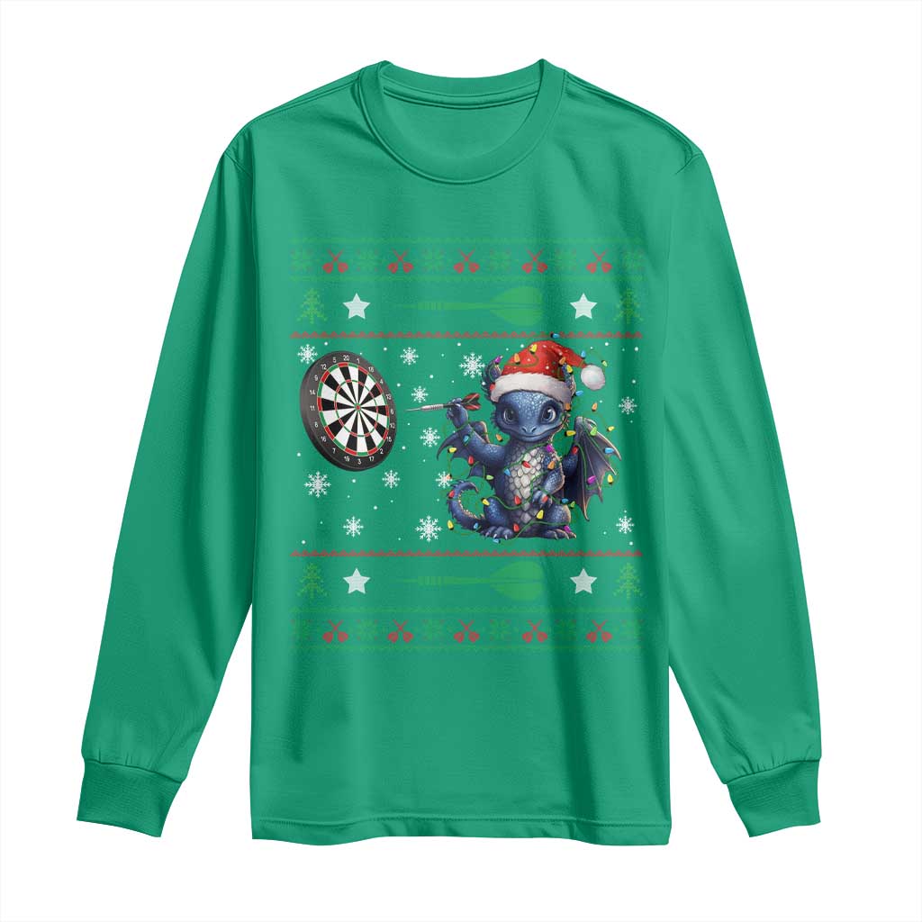 Funny Dragon Throwing Dart Long Sleeve Shirt Ugly Christmas Dart Player Gift - Wonder Print Shop