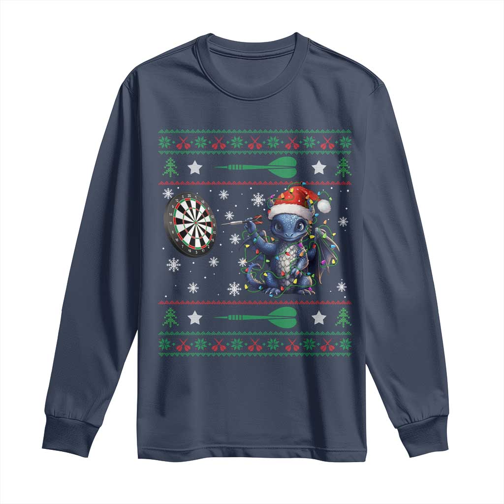 Funny Dragon Throwing Dart Long Sleeve Shirt Ugly Christmas Dart Player Gift - Wonder Print Shop