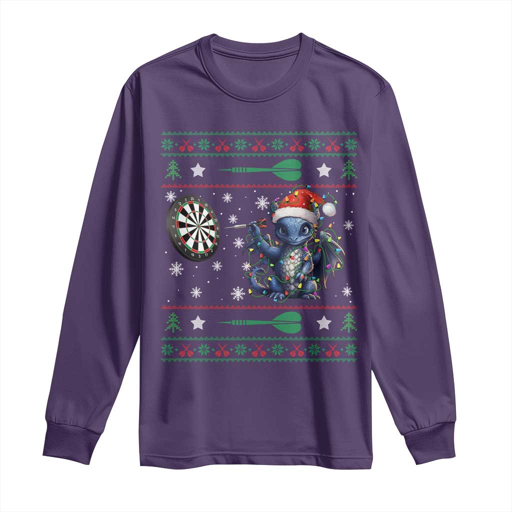 Funny Dragon Throwing Dart Long Sleeve Shirt Ugly Christmas Dart Player Gift - Wonder Print Shop