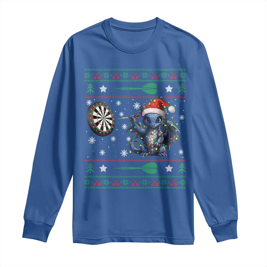 Funny Dragon Throwing Dart Long Sleeve Shirt Ugly Christmas Dart Player Gift - Wonder Print Shop