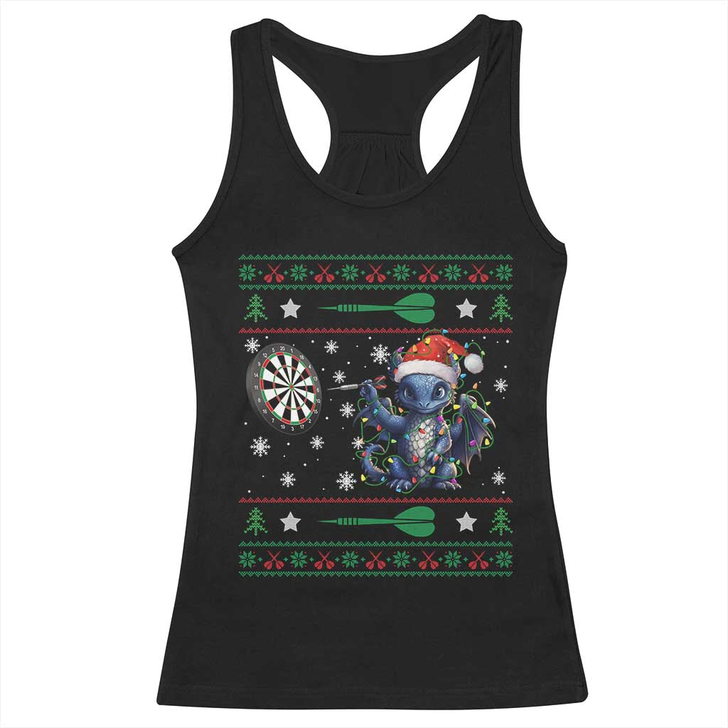 Funny Dragon Throwing Dart Racerback Tank Top Ugly Christmas Dart Player Gift - Wonder Print Shop