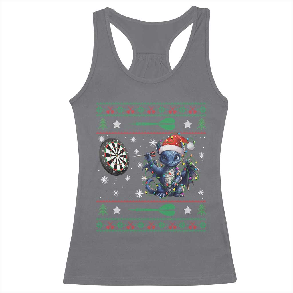 Funny Dragon Throwing Dart Racerback Tank Top Ugly Christmas Dart Player Gift - Wonder Print Shop