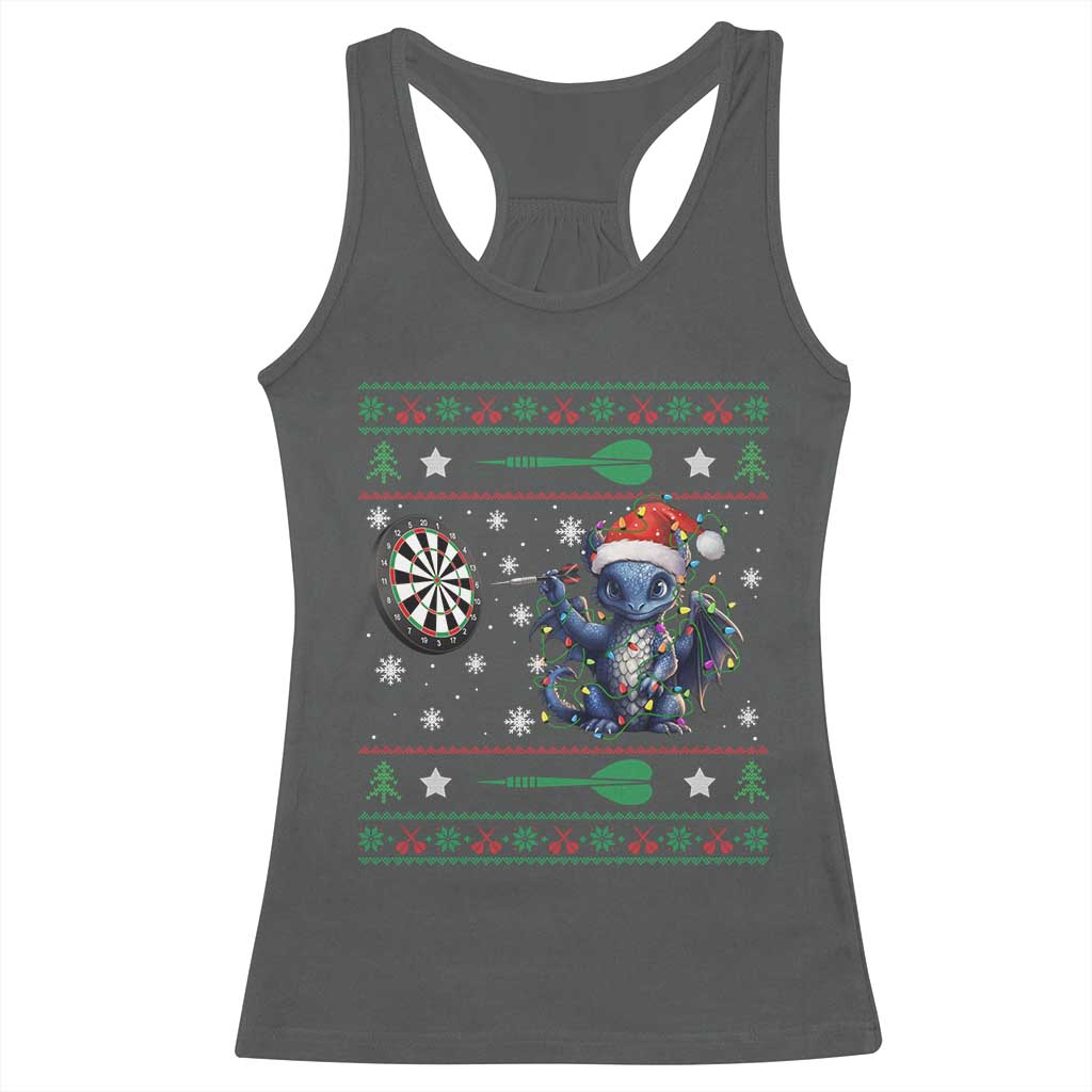 Funny Dragon Throwing Dart Racerback Tank Top Ugly Christmas Dart Player Gift - Wonder Print Shop