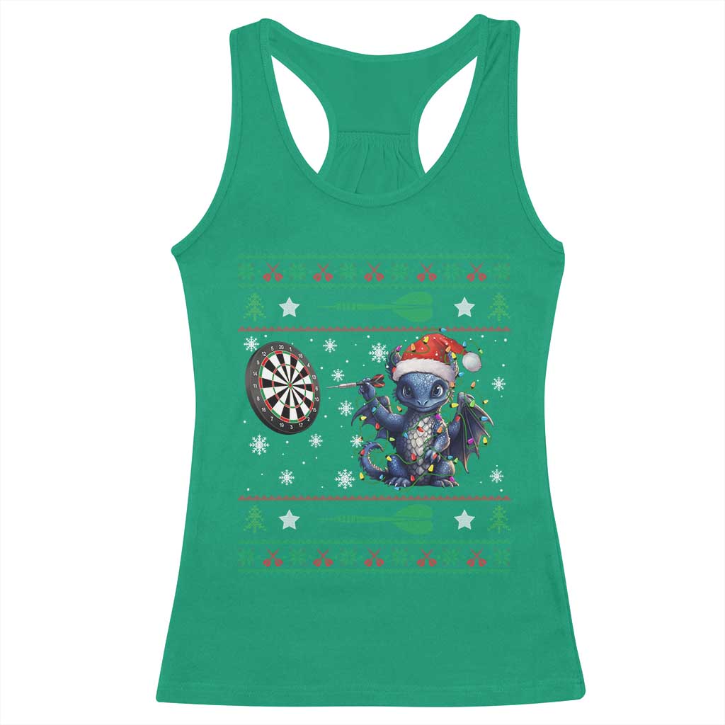 Funny Dragon Throwing Dart Racerback Tank Top Ugly Christmas Dart Player Gift - Wonder Print Shop