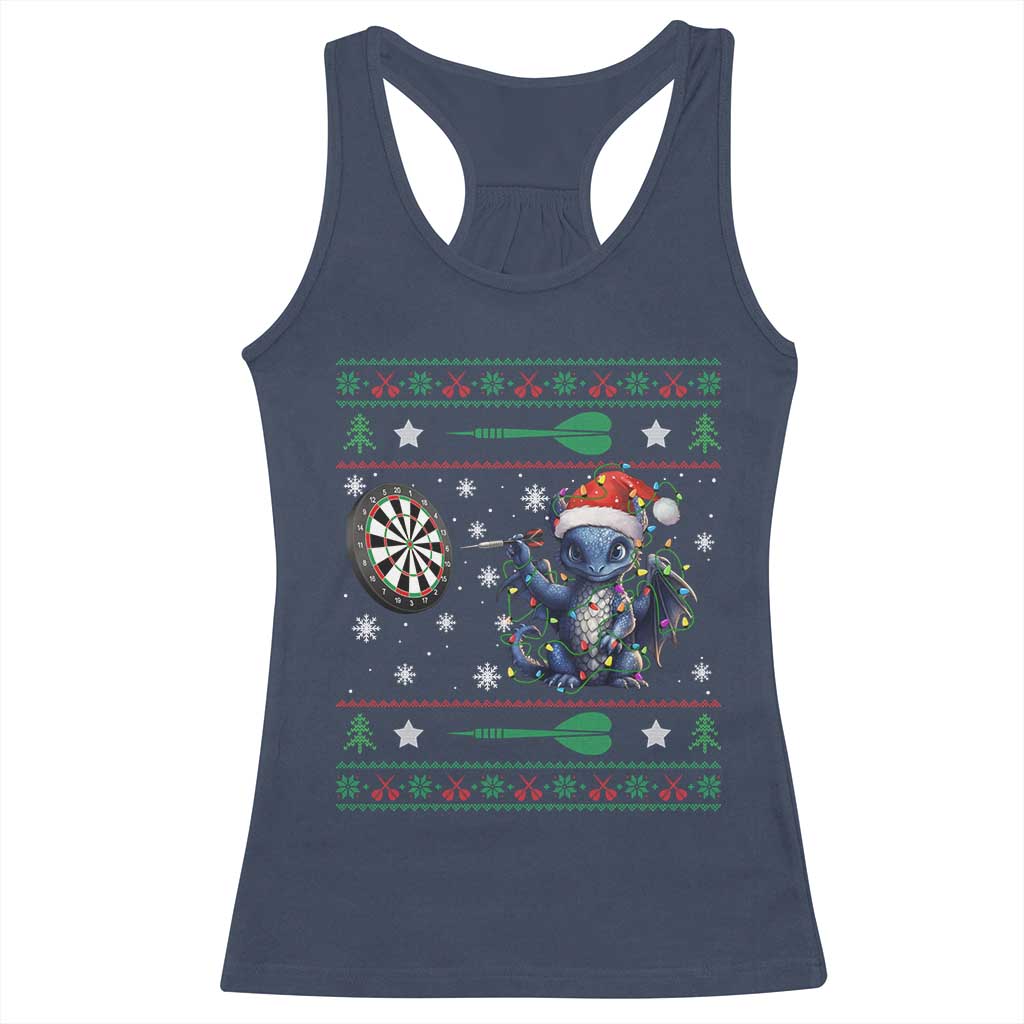 Funny Dragon Throwing Dart Racerback Tank Top Ugly Christmas Dart Player Gift - Wonder Print Shop