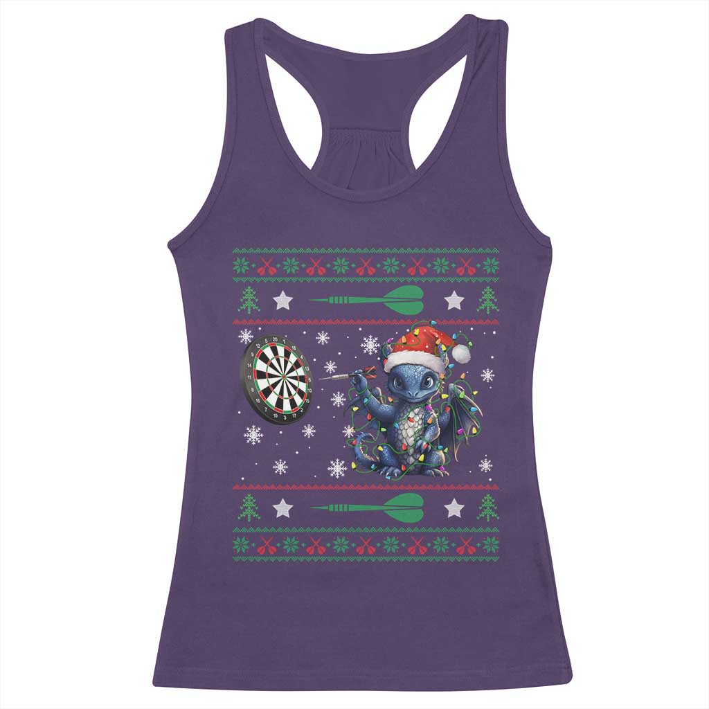 Funny Dragon Throwing Dart Racerback Tank Top Ugly Christmas Dart Player Gift - Wonder Print Shop