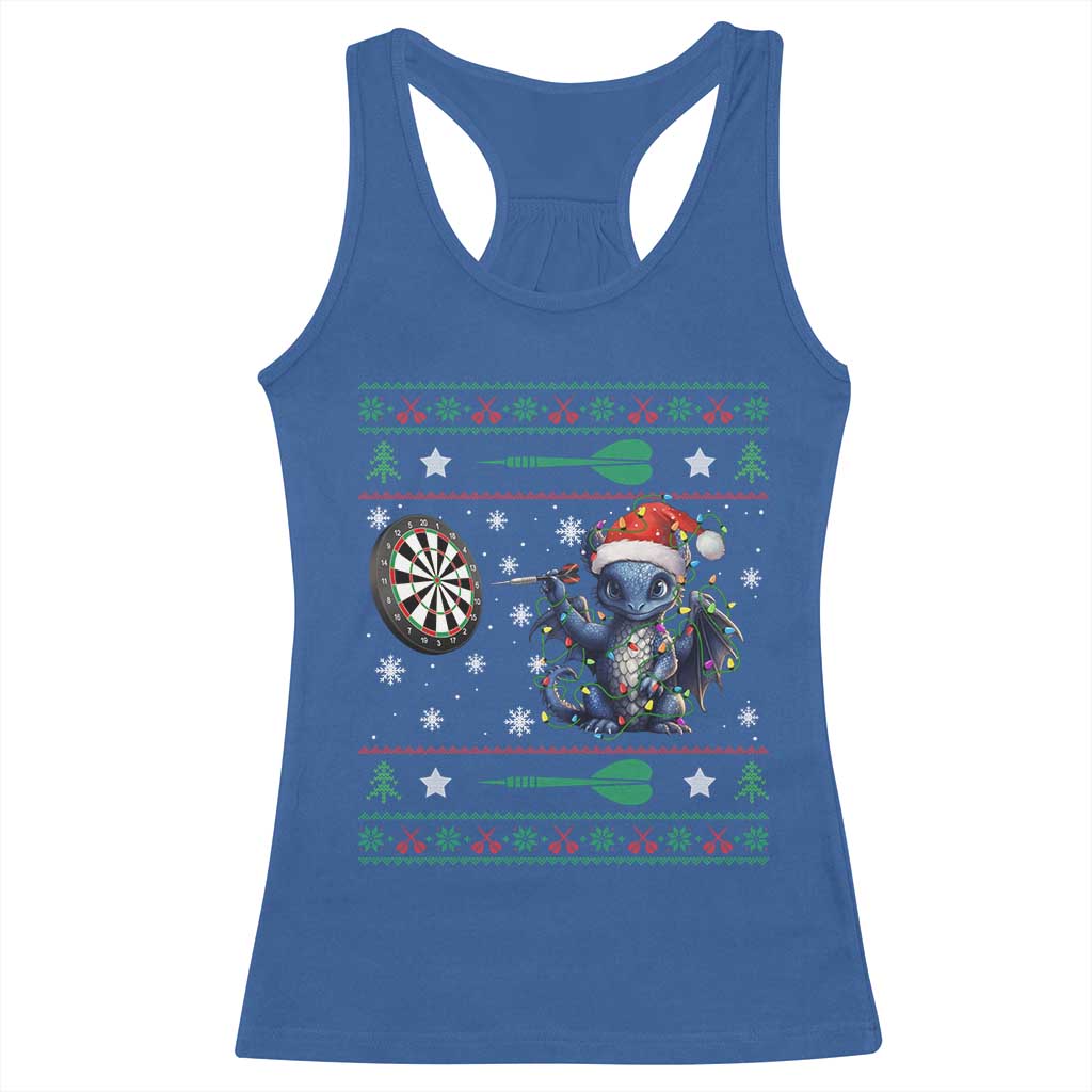 Funny Dragon Throwing Dart Racerback Tank Top Ugly Christmas Dart Player Gift - Wonder Print Shop