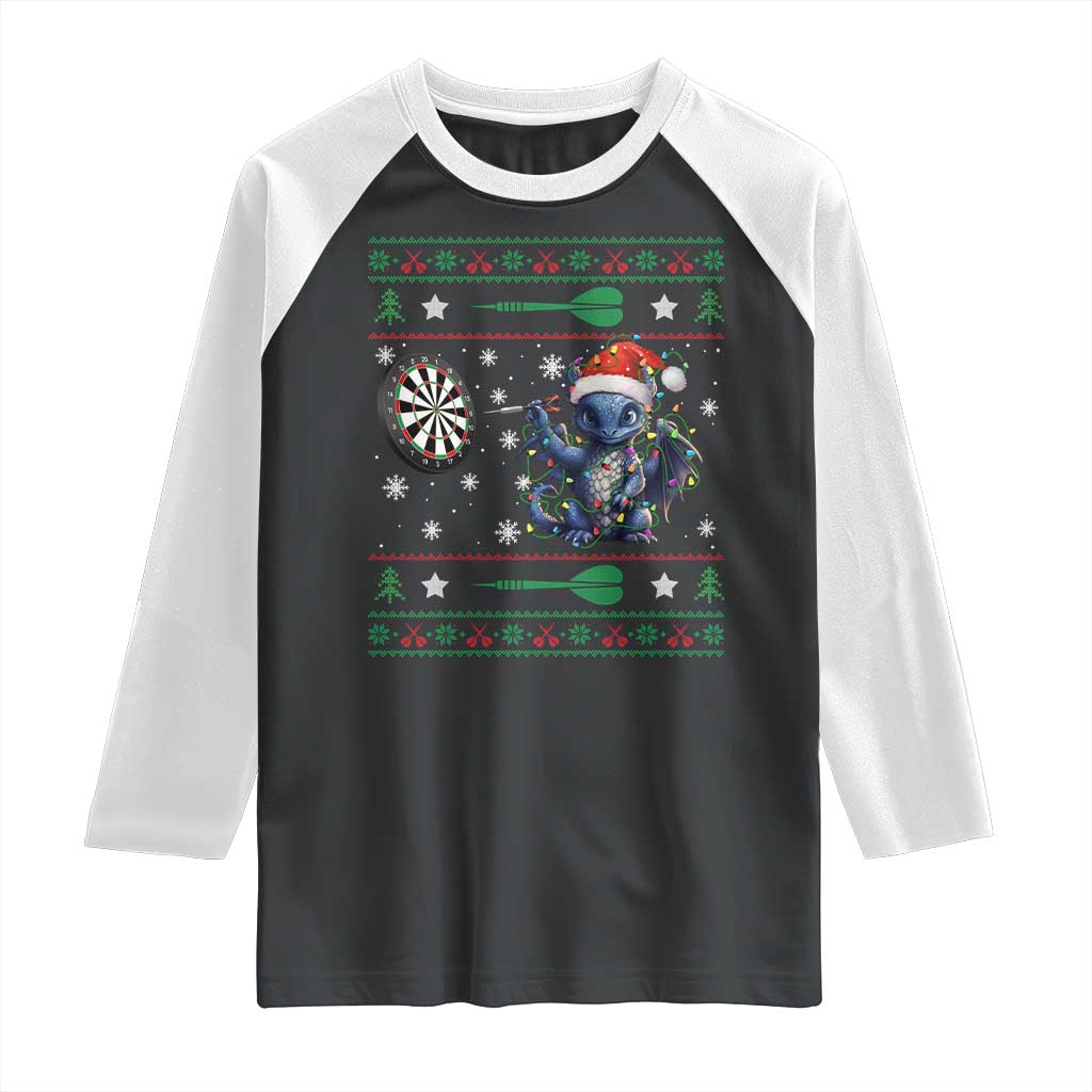 Funny Dragon Throwing Dart Raglan Shirt Ugly Christmas Dart Player Gift - Wonder Print Shop