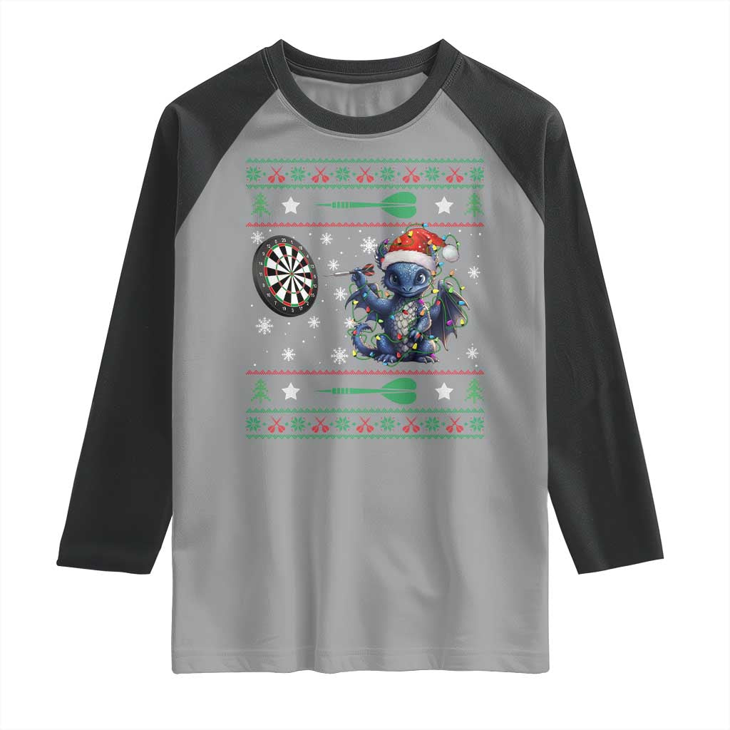 Funny Dragon Throwing Dart Raglan Shirt Ugly Christmas Dart Player Gift - Wonder Print Shop