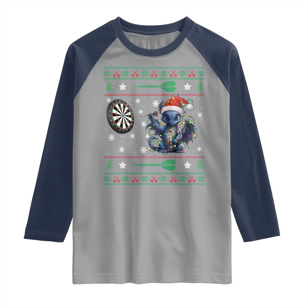 Funny Dragon Throwing Dart Raglan Shirt Ugly Christmas Dart Player Gift - Wonder Print Shop