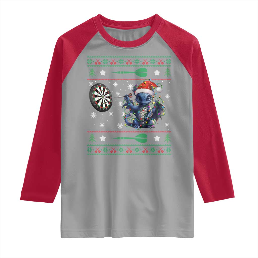 Funny Dragon Throwing Dart Raglan Shirt Ugly Christmas Dart Player Gift - Wonder Print Shop