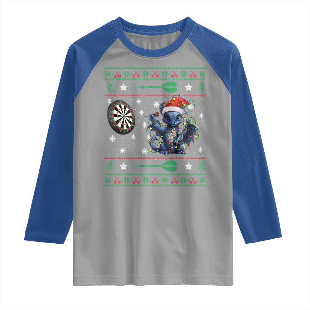 Funny Dragon Throwing Dart Raglan Shirt Ugly Christmas Dart Player Gift - Wonder Print Shop