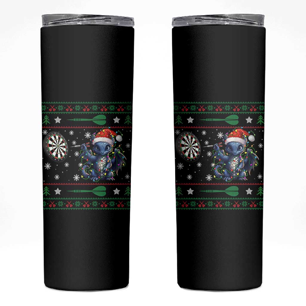 Funny Dragon Throwing Dart Skinny Tumbler Ugly Christmas Dart Player Gift - Wonder Print Shop